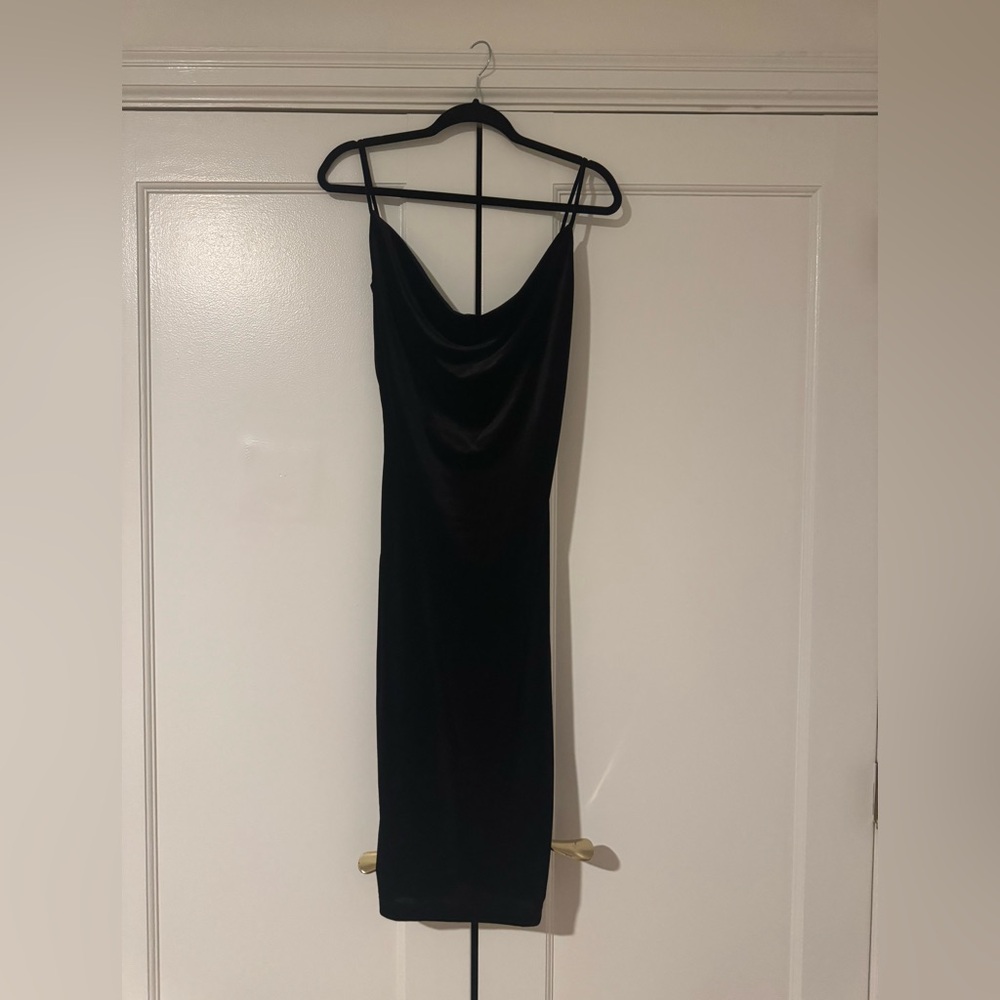 Black velvet midi dress